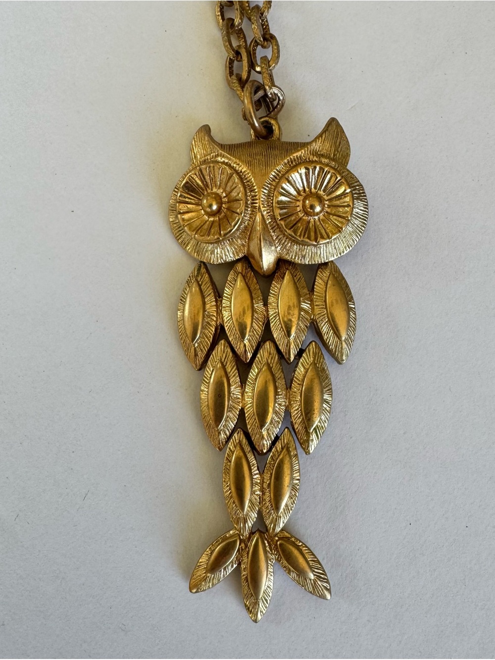 Vintage 1970’s Articulated Owl Pendant Chain Necklace Gold Tone By Avon